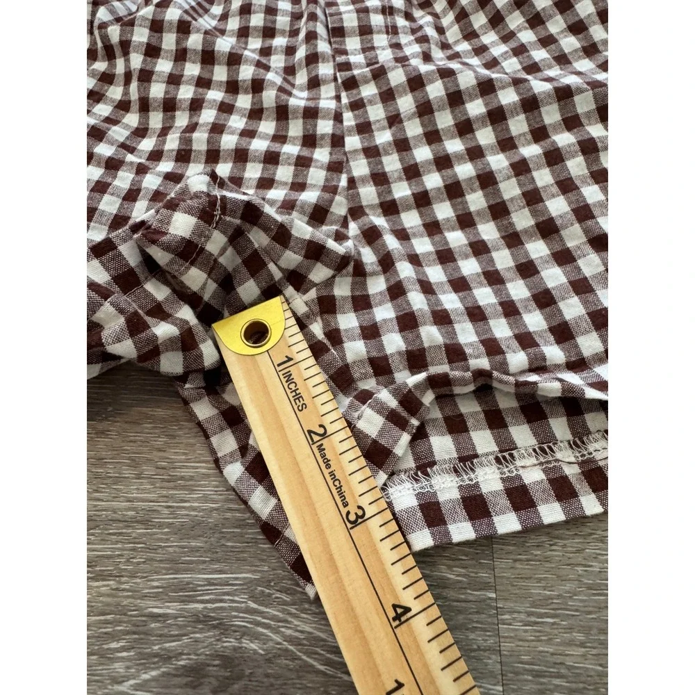 Anrabess Womens Gingham Shorts Set 2 Red Brown Checkered Rayon Small - Picture 7 of 9